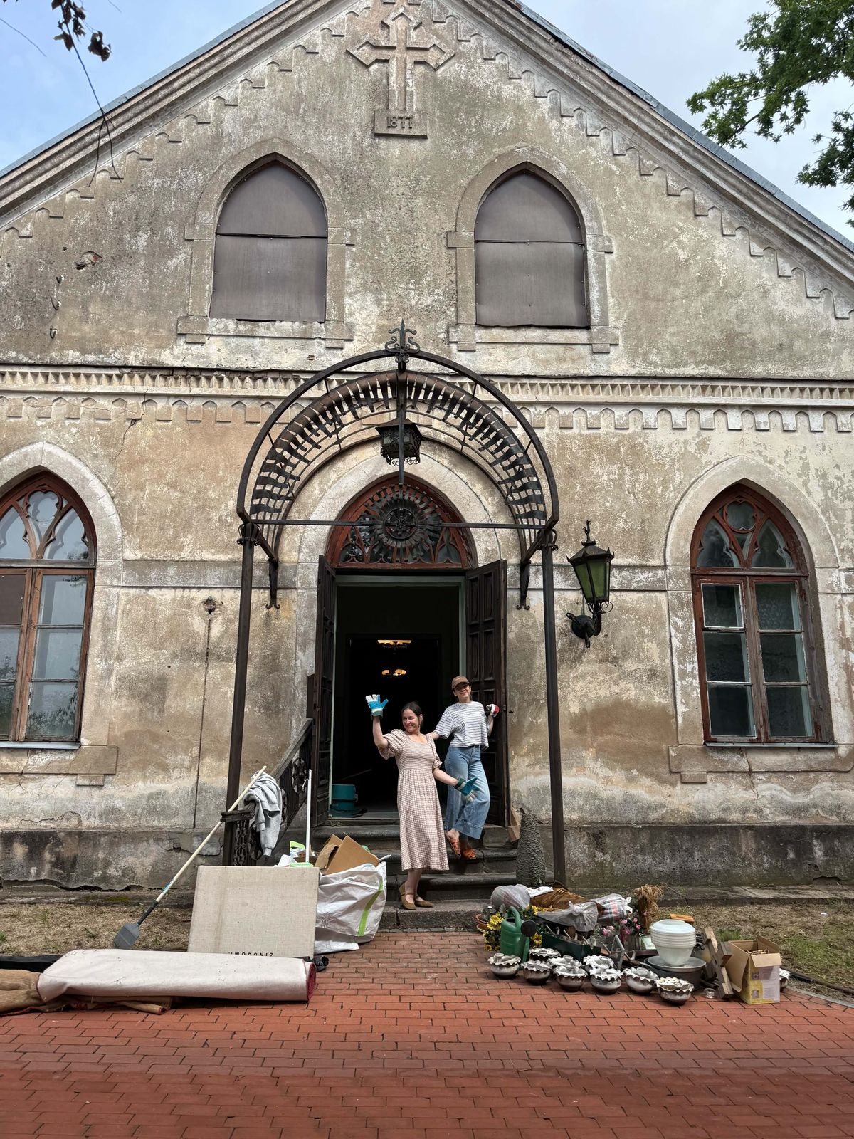 Volunteers cleaning out the old church