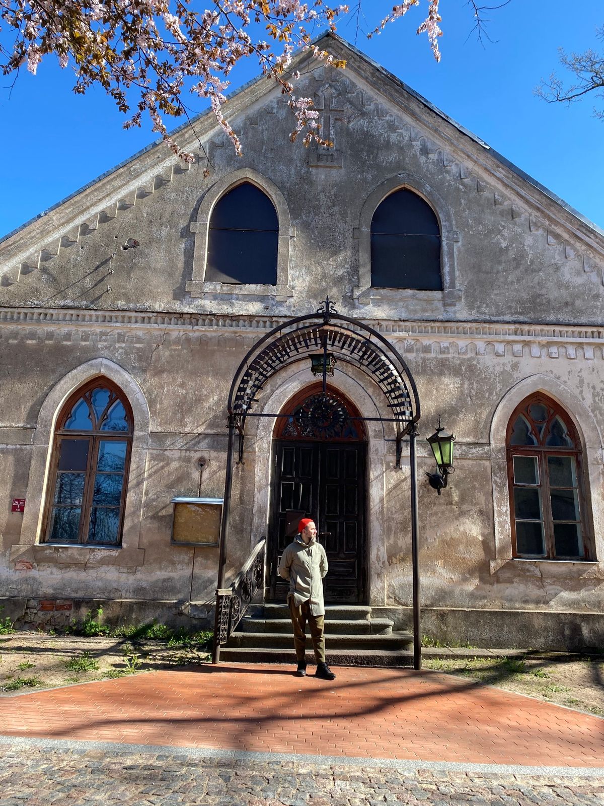 The church's front facade today, weathered and in need of repair